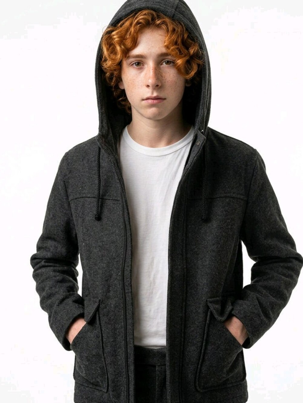 Warm Wool Blend Jacket with Hood